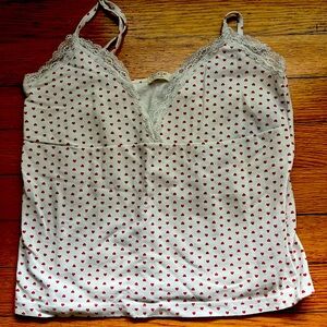 Brandy Melville White and Red Heart Print Lace Trim cami